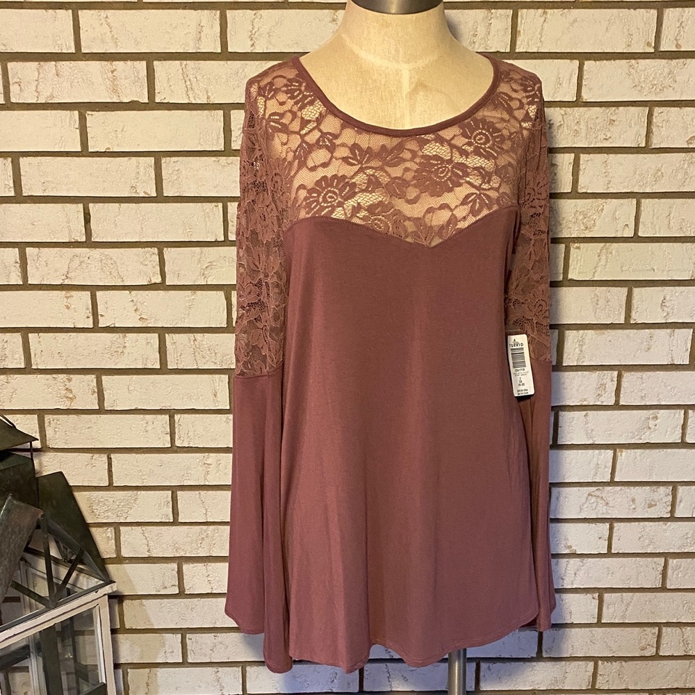 Torrid Mauve Lace Yoke Blouse